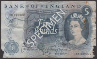 Bank of England, John B. Page, replacement £5, 1971, serial number 18M 020322, lower left corner missing, moderate...