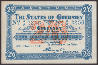 States of Guernsey, 2 Shillings and 6 Pence, 25 March 1941, serial number A/A 2256, one central fold otherwise about...