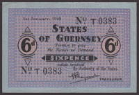 States of Guernsey, 6 Pence, 1 January 1942, serial number T0383, original paper, good very fine to about extremely...