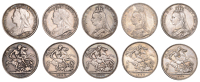Victoria, Crown (5), 1889, 1890, 1892, 1893, 1897 (ESC 2589, 2590, 2592, 2593, 2602; S 3921, 3937) [5]. Fine to good...