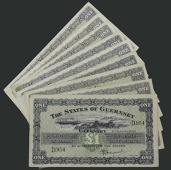 States of Guernsey, £1 (9), 1945, 1955, 1957, 1958, 1959, 1961, 1962, 1963, and 1966, prefixes 3/L, 12/J, 18/Q,...
