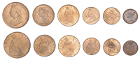 Victoria, Penny 1897, Halfpence (2) 1889, 1900, Farthings (2), 1886, 1895, Half Farthing, 1844 (S 3951, 3956, 3958,...
