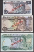 States of Jersey, a specimen set from the 1976 series, comprising £1, prefix GB, £5, prefix DB, £10 (4), prefixes...