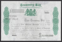 Treasury Bills, a set of specimens for a range of denominations, signed by what appears to be N.I. Raugh or Ralph,...