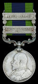 India General Service 1908-35, 2 clasps, North West Frontier 1908, Abor 1911-12, unofficial rivets between clasps...