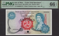 Isle of Man Government, P.H.G. Stallard, colour trial £10, ND (1972), serial number 000000, specimen number 017,...