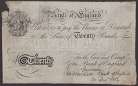 Bank of England, Matthew Marshall, specimen £20, ND (1854), without date, issue location or serial number,...