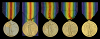 Victory Medal 1914-19 (5) (345 Sjt. B. Evans. W. Gds.; 4576 Pte. E. J. Atyeo. W. Gds.; 13248 Pte. A. M. Blois. Suff....