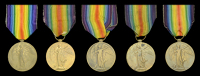 Victory Medal 1914-19 (5) (8287 Pte. T. Bennion. R.W. Fus.; 235449 Pte. H. Bewley. R.W. Fus.; 242701 Pte. W. Scott....