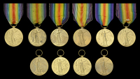 Victory Medal 1914-19 (10) (307400 Pte. W. J. Hull. Hamps. R.; 4743 Pte. R. W. Fowden. Ches. R.; 37335 Pte. J....