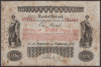 Bank of Ireland, £1, 13 August 1918, serial number A/30 75115, Baskin signature, tiny pinholes at left of note,...