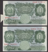 ERROR: Bank of England, Percival S. Beale, £1 (2), 17 March 1950, serial numbers Z03C 213614 and C83J 161000, first...