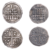Elizabeth I, Seventh issue, Halfpenny, mm. 1, 0.25g/2h (N 2018; S 2588); James I, First coinage, Halfpenny, mm. lis,...