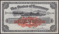 States of Guernsey, £1, 24 August 1938, serial number P/S 0144, Marquand signature, faint staining and small rust...
