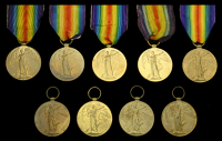 Victory Medal 1914-19 (9) (39216 Pte. J. T. Bell. R. W. Fus.; 4924 Pte. S. Braddock. R. W. Fus.; 34075 Pte. W. J....