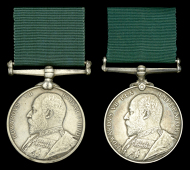 Volunteer Force Long Service Medal, E.VII.R. (3458 Ptye .F. Wey. 2/V.B. Somerset L.I.); Volunteer Force Long Service...