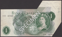 ERROR: Bank of England, Leslie K. O’Brien, £1, 17 March 1960, serial number C14 167026, with very large extra...
