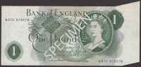 ERROR: Bank of England, Jasper Q. Hollom, £1, 27 February 1963, serial number K37U 373079, with sizeable extra...