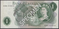 Bank of England, John S. Fforde, £1, 15 February 1967, serial number R39A 010313, with an astonishing error where a...