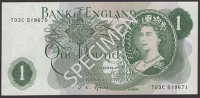 ERROR: Bank of England, John S. Fforde, £1, 15 February 1967, with mismatched serial numbers T03C 519670 and T03C...
