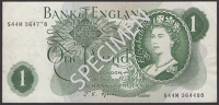 ERROR: Bank of England, John S. Fforde, replacement £1, 15 February 1967, with mismatched serial numbers S44M...