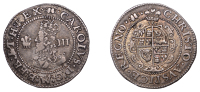 Charles I (1625-1649), Aberystwyth mint, Threepence, mm. book, smaller plume in field, colon stops, rev. plume...