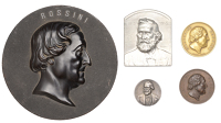 Italy, Giuseppe Verdi, 1901, a silver medal after C. Pfeuffer and Loos, bust three-quarters left, inscription in six...