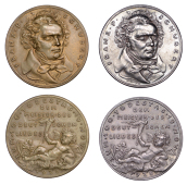 Austria, Centenary of the Death of Franz Schubert, 1928, a pair of medals by K. Goetz in silver, 36mm, 19.80g, and...