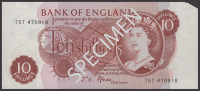ERROR: Bank of England, John S. Fforde, 10 Shillings, 15 February 1967, serial number 75T 470918, with sizeable flap...