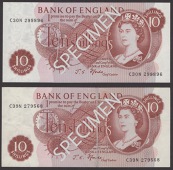 ERROR: Bank of England, John S. Fforde, 10 Shillings (2), 15 February 1967, serial numbers C30N 299896 and C39N...