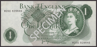 ERROR: Bank of England, John B. Page, £1, 1970, serial number W20E 829846, with blue and red underprint entirely...