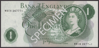 ERROR: Bank of England, John B. Page, £1, 1970, serial number W91H 267771, with slipped digit on lower right serial...