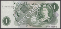 ERROR: Bank of England, John B. Page, £1, 1970, mismatched serial numbers BT06 788532 and BT06 788542,...