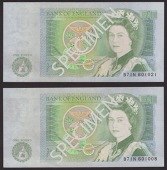 ERROR: Bank of England, John B. Page, £1 (2), 9 February 1978, serial numbers B71N 601008 and B71N 601021, with...