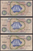 Bank of Scotland, £1 (3), 17 July 1968, and £1 and £5, 1969, one £1 with serial number A/4 0000004, the low...
