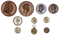 Miscellaneous, Franz Liszt at Salon de Bruxelles, 1881, a bronze souvenir medal by Geerts, portrait right, rev....