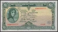 Central Bank of Ireland, £1, 9 April 1943, serial number 82M089577, war code G, Brennan and McElligott signatures,...