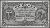 Martins Bank Limited, £1, 1 October 1938, serial number 139665, Furniss signature, only two dates for type, good...