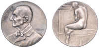 Austria, Anton Bruckner, undated, a silver medal by Anton Grath, bust left, rev. nude figure mourning against...