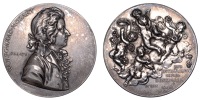 Austria, Mozart Memorial in Vienna, 1896, a silver medal by Anton Scharff, bust right, rev. five cherubs playing...