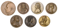 France, Jean-Baptiste Lully, 1718, a bronze medal by S. Curé, 56mm, 87.45g (Niggl 1219); Philippe Quinault, 1718, a...