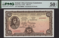 Currency Commission, Irish Free State, £5, 10 September 1928, serial number T/04 009003, Brennan and McElligott...