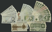 A mixed group of Bank of England notes and a single Treasury note, comprising Warren Fisher, £1, Beale, 10...