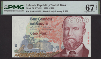 Central Bank of Ireland, £100, 22 August 1996, serial number BAK482170, O’Conaill and Mullarkey signatures, in...