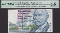 Central Bank of Ireland, replacement £50, 19 March 1999, serial number RRR599492, O’Conaill and Mullarkey...