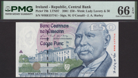 Central Bank of Ireland, £50, 8 March 2001, serial number WRR157741, O’Conaill and Hurley signatures, in PMG...