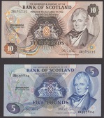 Bank of Scotland, replacement £5, 13 October 1983, serial number ZB397824, and replacement £10, 14 October 1983,...