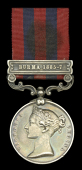 India General Service 1854-95, 1 clasp, Burma 1885-7 (1942 Sergt. A. Russell 2d. Bn. R. Sco Fus) suspension claw...