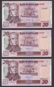 Bank of Scotland, £20 (3), 25 October 1996, serial number AZ000103, Pattullo and Masterton signatures, 26 November...