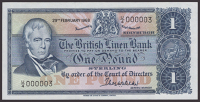 British Linen Bank, £1, 29 February 1968, serial number U/4 000003, Walker signature, uncirculated, an incredibly...